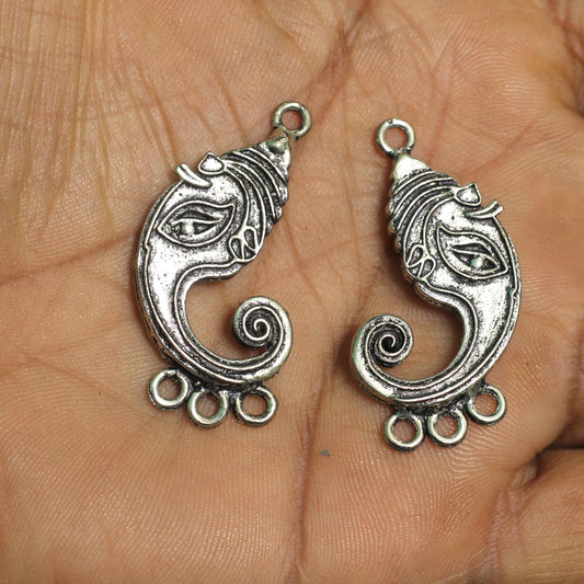 4 Pcs, 39x17mm German Silver Ganesha Earring Components - Silver / German Silver