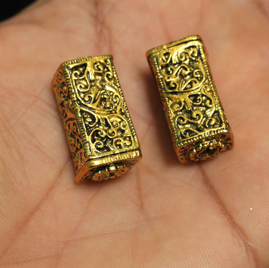 4 Pcs German Silver Golden Plated Beads 25x13mm - Golden / German Silver / Rectangle