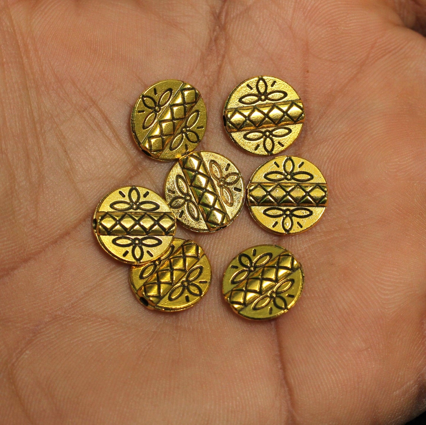 10 Pcs, 11mm German Silver Round Beads Golden - Golden / German Silver / Round