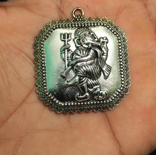 German Silver Dancing Ganesha Pendants 42x38mm - Silver / German Silver / 1 Pc