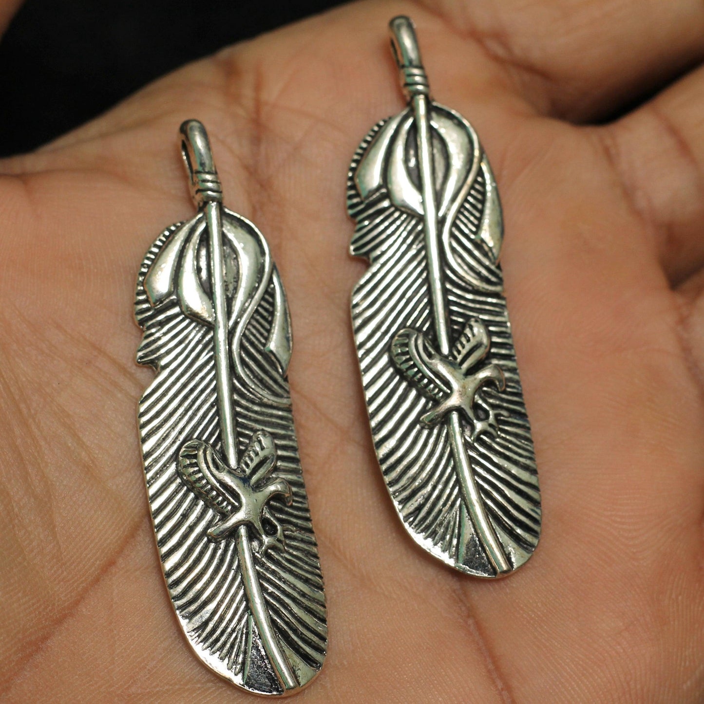 4 Pcs German Silver Leaf Pendants 48x15mm - Silver / German Silver