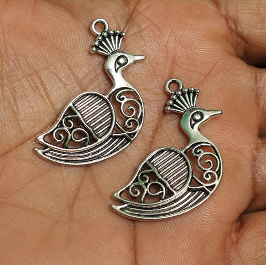 Pcs, 37x32mm German Silver Peacock Pendant - Silver / German Silver / Peacock
