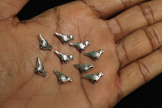 10 Pcs German Silver Bird Beads Silver 13x6mm - Silver / German Silver / Figures