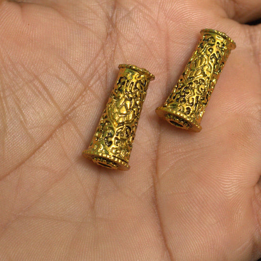 4 Pcs German Silver Golden Plated Beads 25x12mm - Golden / German Silver / Tube