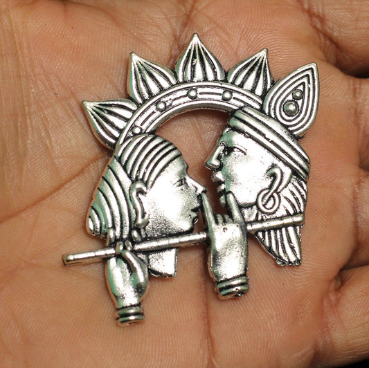 2 Inch German Silver Radha Krishna Pendant - Silver / 2 Inch / 1 Pc