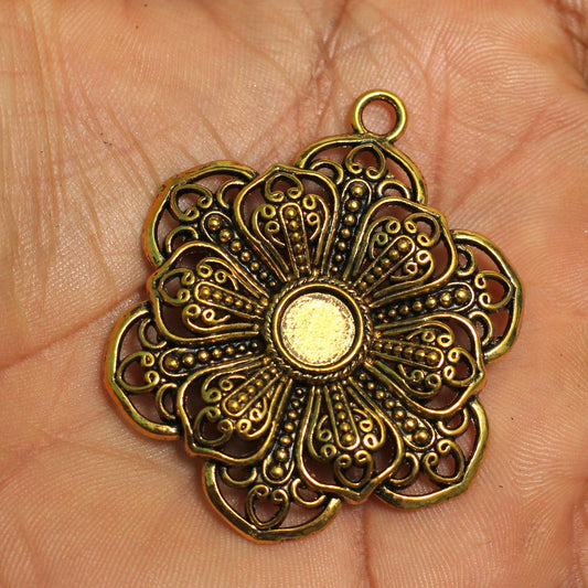 1 Pc, 2 Inches German Silver Pendants Golden - Golden / German Silver