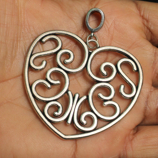 1 Pc, 2 Inches German Silver Heart Pendant - Silver / German Silver / Heart