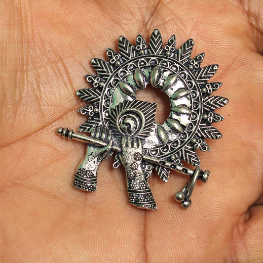 1.75 Inch German Silver Krishna Pendant - Silver / 1.7 Inch / 2 Pcs