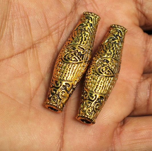 4 Pcs German Silver Golden Plated Beads 45x12mm - Golden / German Silver / Tube