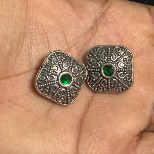 5 Pcs, 20mm German Silver Designer Beads - Silver / German Silver / Rectangle