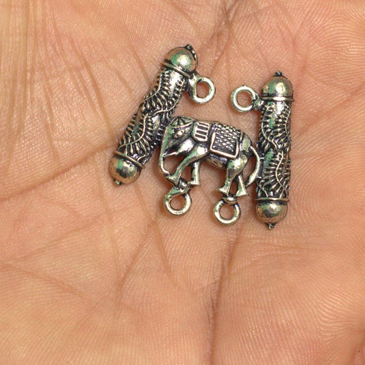 2 Pcs, 25mm German Silver Elephant Pendants - Silver / German Silver / 25mm