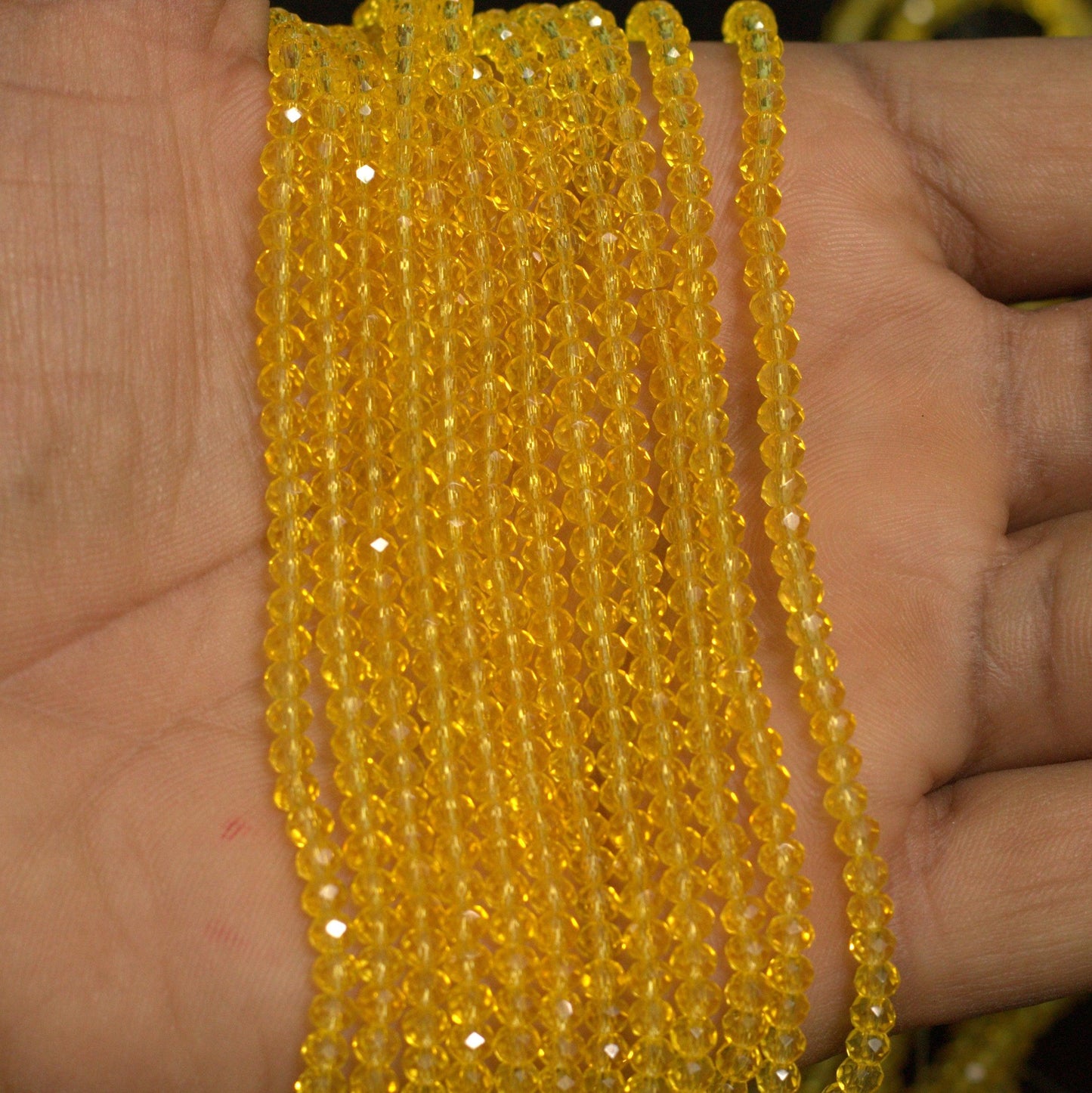 1 String 3mm Crystal Faceted  Rondelle Beads Trans Yellow - Yellow / 3mm / Rondelle