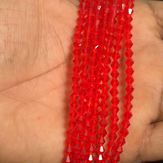 1 String 4mm Faceted Crystal Bicone Beads Red - Red / 4mm / Rondelle