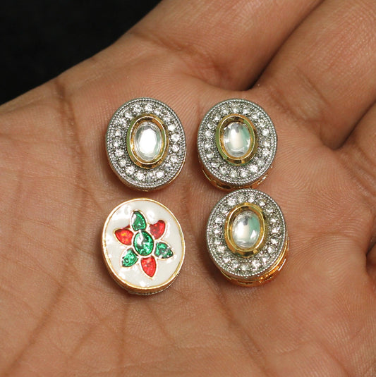 14x16mm, Kundan Connectors Golden - Golden / Kundan / 4 Pcs