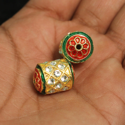 2 Pcs, 18x14mm, Kundan Spacer Beads  Golden - Golden / Kundan / Tyre
