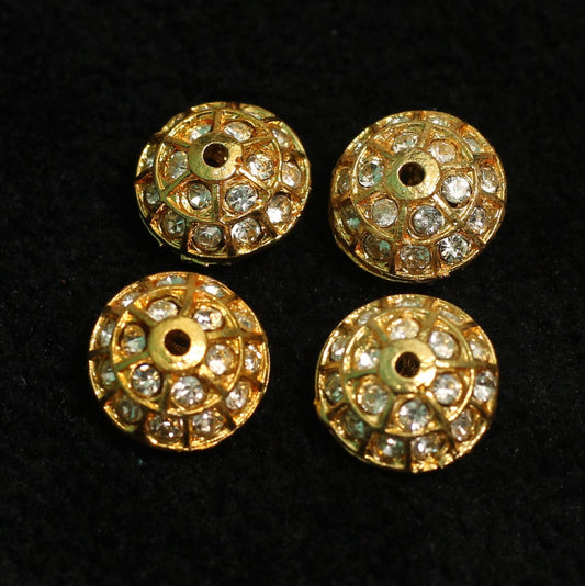 4 Pcs, 12x16mm, Kundan Spacer Beads Golden - Golden / Kundan