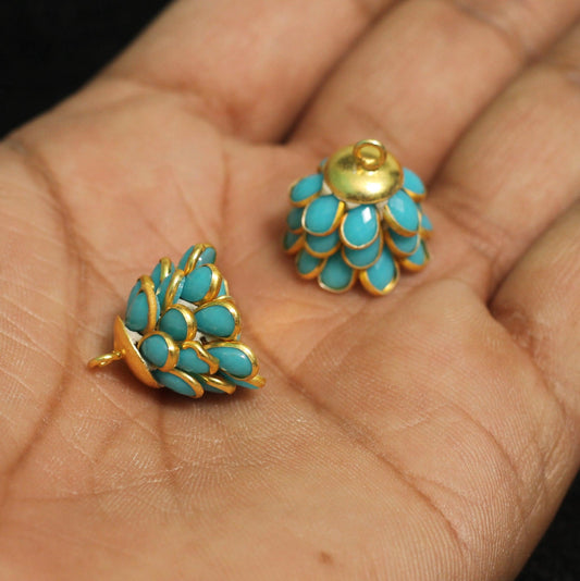2 Pairs Pacchi Jhumka  14x17 mm - Turquoise / Acrylic / 2 Pairs