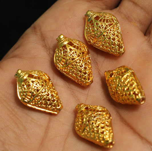 10 Pcs, 23x16mm German Silver Flat Drop Beads Golden - Golden / German Silver / Drop