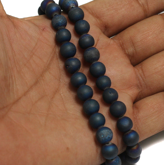 Druzy Stone Round Beads 8 mm - Blue / Stone / 1 String