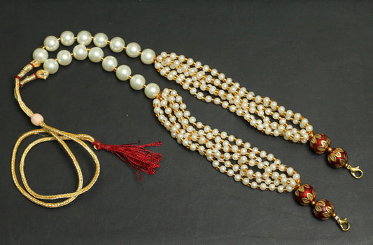 Pearl and Meenakari Beaded Adjustable Dori - Maroon / Glass / 1 Pc