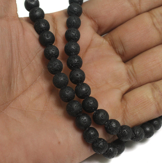 8mm Black Lava Round Beads - Black / Round / 1 String