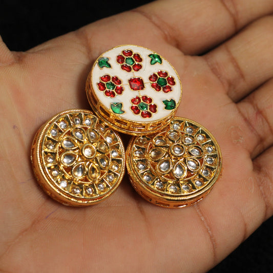 Kundan Connectors Round Golden - Golden / 25mm / 4 Pcs