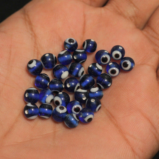 5-6mm Glass Evil Eye Beads Blue - Blue / Round / 100 Pcs