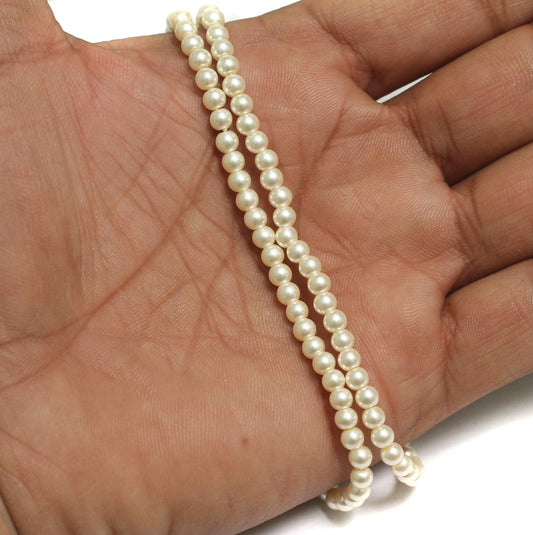 1 String, White Round Shell Pearl Beads - 3mm / Shell