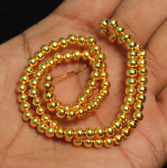 4mm Gold plated Brass Mani Beads - Golden / 4mm