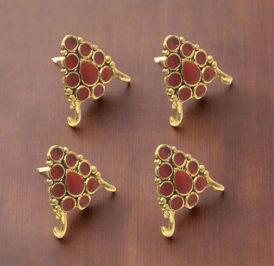 4 Pcs, 18x19mm  German Silver Meenakari Earrings Components Red - Golden / German Silver