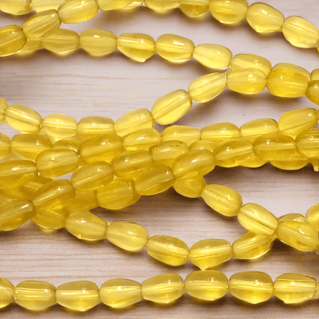 5 Strings Glass Drop Beads Trans Yellow 6x4mm - Yellow / Glass / Drop
