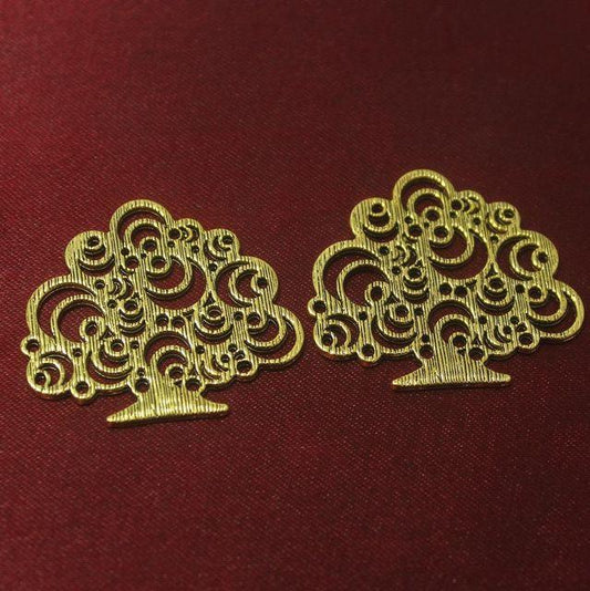 2 Pcs. German Silver Tree Pendants Golden 34x38 mm - Golden / German Silver