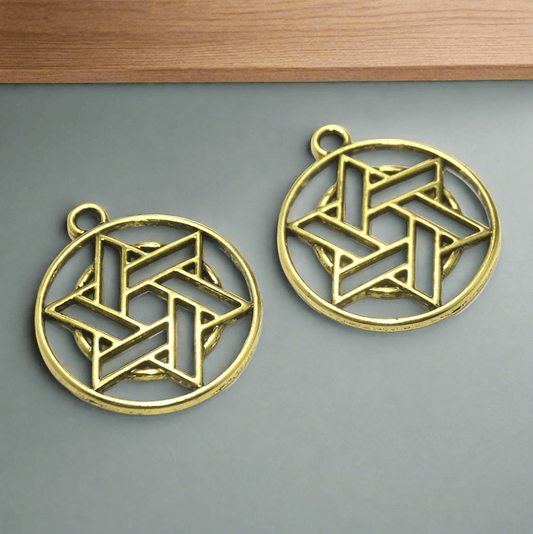 2 Pcs, 1 Inch German Silver Pendants - Golden / German Silver / 1 Inch