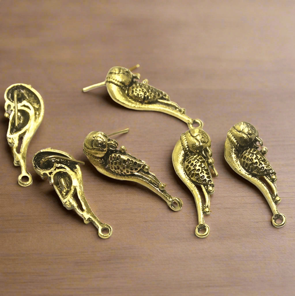 2 Pairs German Silver Earring Components Golden 34x12 mm - Golden / German Silver