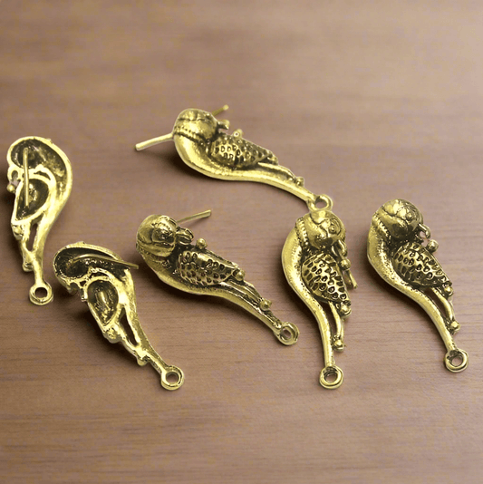 2 Pairs German Silver Earring Components Golden 34x12 mm - Golden / German Silver