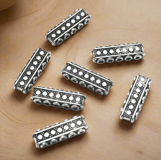 22x7mm German Silver Five Holes Spacer Beads - Silver / 22mm / 10 Pcs