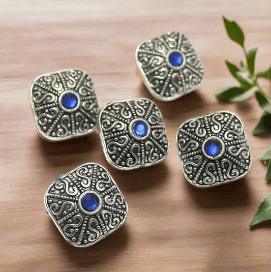 5 Pcs, 20mm German Silver Designer Beads - Silver / German Silver / Rectangle