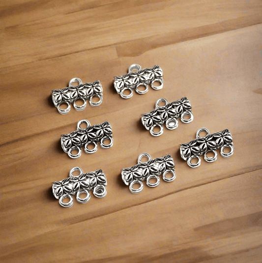13x6mm German Silver 3 Strings Connectors Silver - Silver / German Silver / 10 Pcs
