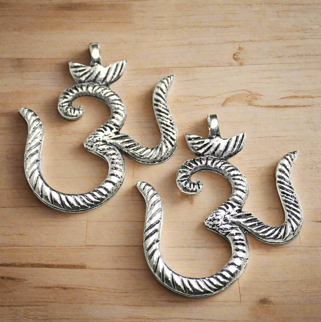 2 Pcs German Silver OM Pendants Silver - Silver / German Silver