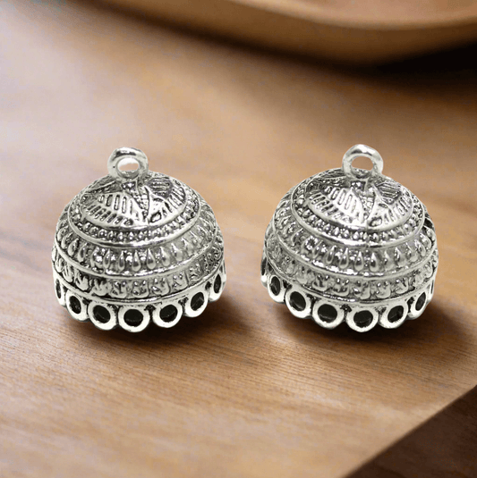 2 Pairs, 20mm German Silver Jhumki Components - Silver / German Silver