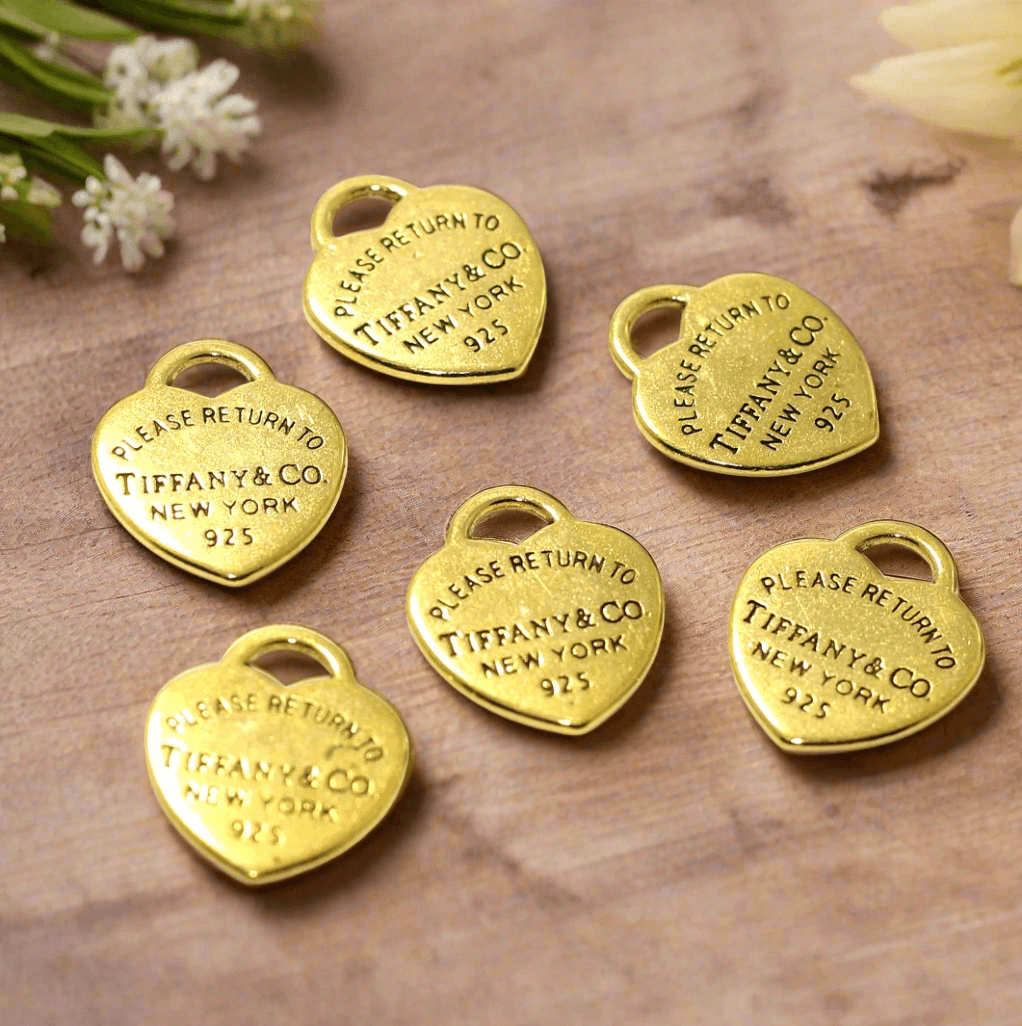 German Silver Heart Charms Golden Color 20mm - Golden / German Silver / 10 Pcs [ Rs 11.5 / Piece ]