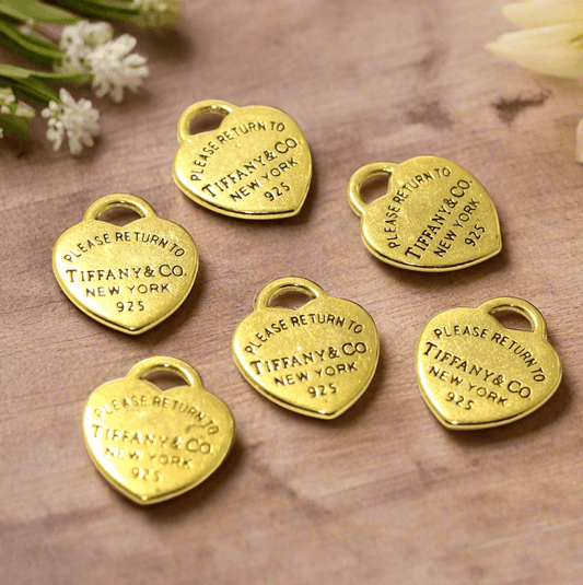 German Silver Heart Charms Golden Color 20mm - Golden / German Silver / 10 Pcs [ Rs 11.5 / Piece ]