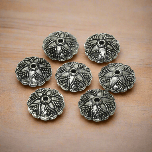 50 Pcs German Silver Beads Caps 13mm - Silver / German Silver / 13mm