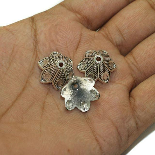 20 Pcs German Silver Beads Caps 20x11mm - Silver / German Silver / Flower