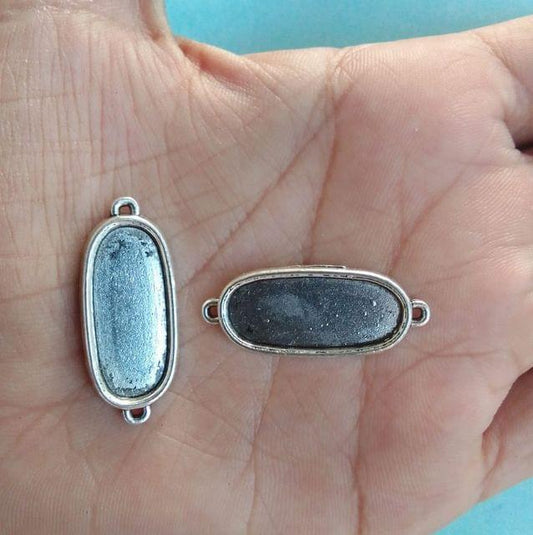 10 Pcs, 1 Inch Bezel Setting Pendant Connector Base - Silver / Oval / 1 Inch