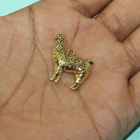 10 Pcs, 20mm German Silver Llama Charms Golden - Golden / German Silver / Figures