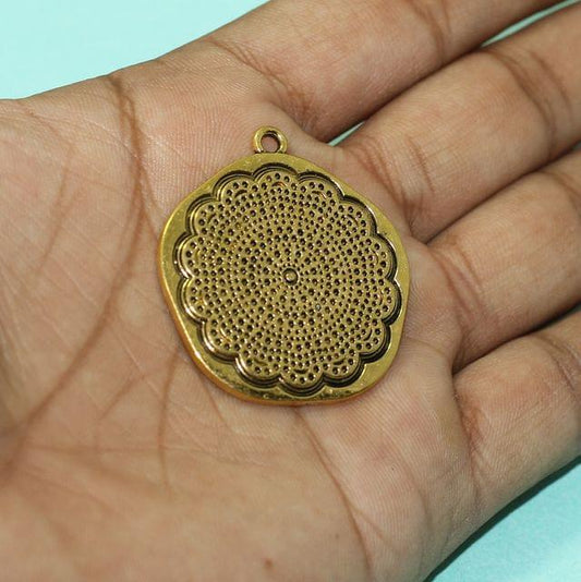 4 Pcs, 2.5 Inch German Silver Pendant Golden - Golden / German Silver / 2.5 Inch