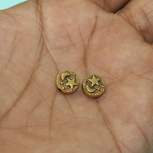 20 Pcs, 9mm German Silver Disc Beads Golden - Golden / German Silver / Disc