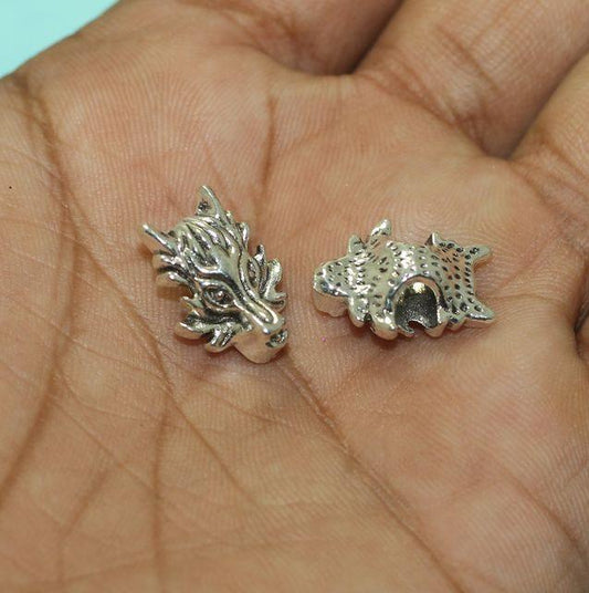 20 Pcs, 17x12mm German Silver Big Hole Spacer Fox Beads - Silver / German Silver / 17mm