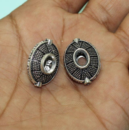 22x16mm German Silver Oval Beads - Silver / 22mm / 10 Pcs